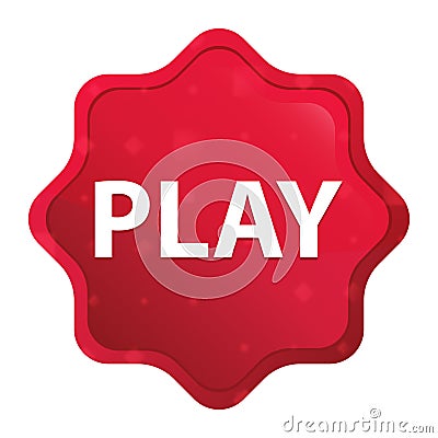 Play misty rose red starburst sticker button Stock Photo