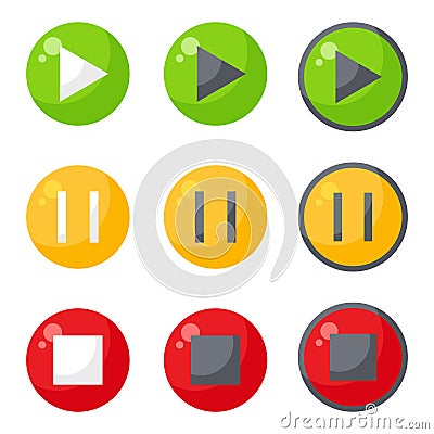 Play, Start, Pause, Stop button set vector illustration graphics Vector Illustration