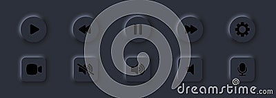 Play, pause, stop, record, forward, rewind, previous, next buttons icon set. Collection of multimedia symbols, media player Vector Illustration