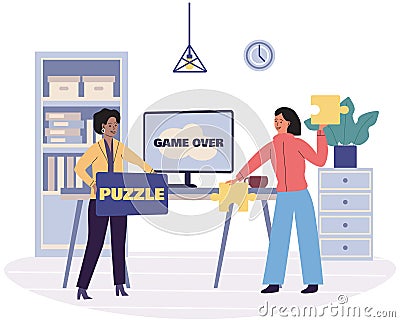 Play puzzle. Solving puzzles requires combination logical thinking and creativity Vector Illustration