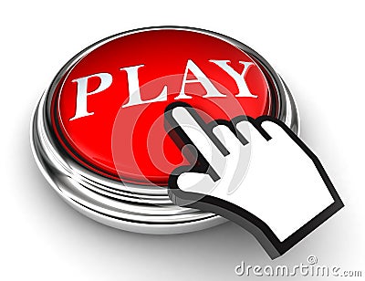 Play red button and pointer hand Stock Photo