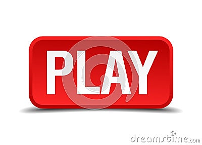 Play red 3d square button Vector Illustration