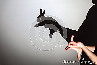 Play shadow projected against a white background. a rabbit Stock Photo