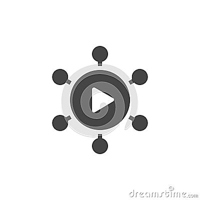 Play sign in flat style. White arrow in black circle button. Start video, play, broadcast, restart concept icon. Vector Illustration