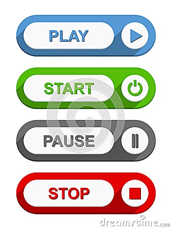 Play Start Pause and Stop Buttons Vector Illustration