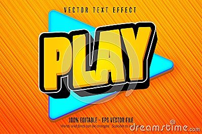 Play text, cartoon game style editable text effect Vector Illustration