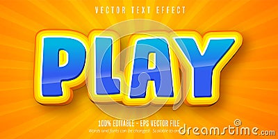 Play text, cartoon style editable text effect Vector Illustration