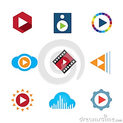 Play the video button cloud creative music logo icon tape Stock Photo