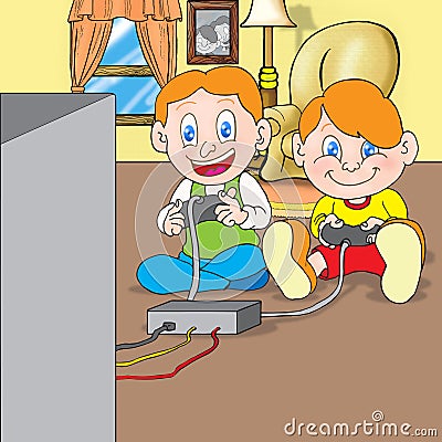 Play video game at home Stock Photo