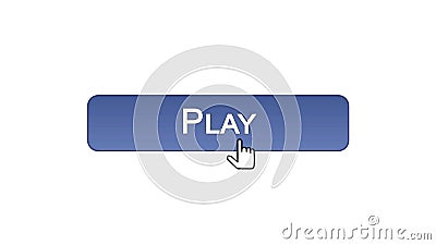 Play web interface button clicked with mouse cursor, violet color, online game Stock Photo