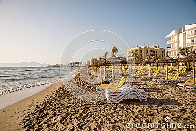 Playa de Muro beach view in Can Picafort in summer, Majorca Editorial Stock Photo