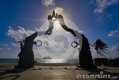 Playa del Carmen Portal Maya sculpture Stock Photo