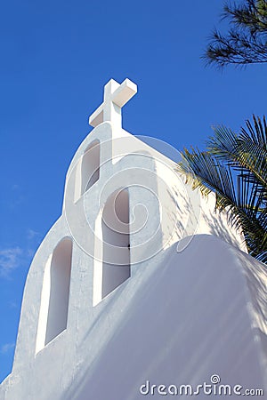 Playa del Carmen white Mexican church archs belfry Stock Photo