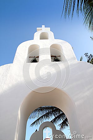 Playa del Carmen white Mexican church archs belfry Stock Photo