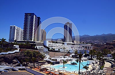 Playa Paraiso,Tenerife,Canary islands,Spain - June 10,2017:View of Hard Rock hotel is a luxury beachfront hotel set. Editorial Stock Photo