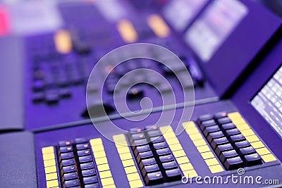 Playback buttons on lighting control console Stock Photo