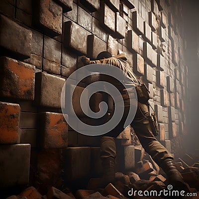 A player attempting to break through a wall of defenders created with generative AI Stock Photo