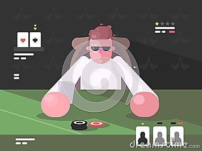 Player in cards with poker face Vector Illustration