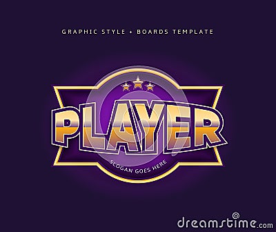Player emblem mascots logo Collection, t-shirt graphics, vectors illustration. E-sport graphic text emblem. Graphic style Vector Illustration