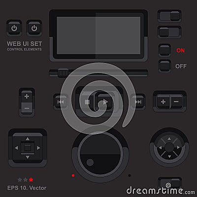 Player interface, design element, set, mobile app, smartphone, tablet, web tab, navigation bar Stock Photo