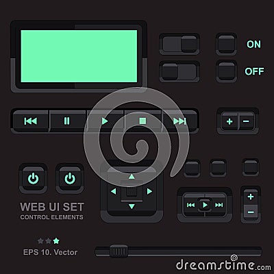 Player interface, design element, set, mobile app, smartphone, tablet, web tab, navigation bar Stock Photo