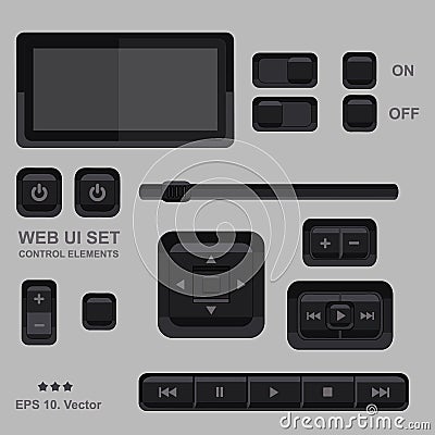 Player interface, design element, set, mobile app, smartphone, tablet, web tab, navigation bar Stock Photo