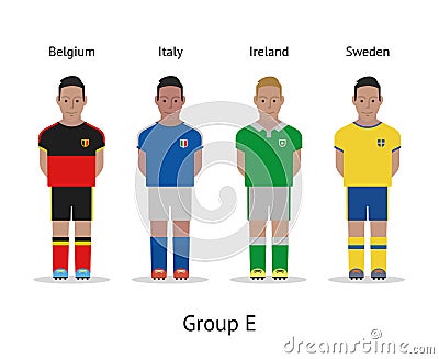Players kit. Football championship in France 2016. Group E - Belgium, Italy, Ireland, Sweden Vector Illustration