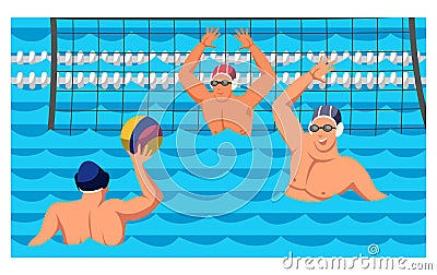 Players sportsmen enjoying water polo game cartoon Vector Illustration