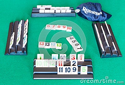 Playfield of Rummikub tile-based game on table Editorial Stock Photo