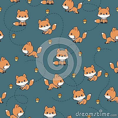 Playful baby foxes seamless pattern Vector Illustration