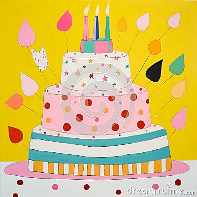 playful birthday cake with candle doodle Stock Photo