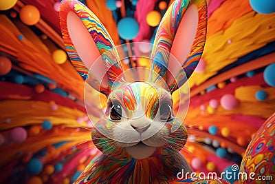 Playful bunny with vibrant abstract patterns Stock Photo