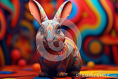 Playful bunny with vibrant abstract patterns Stock Photo