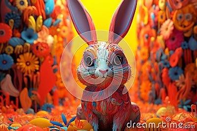 Playful bunny with vibrant abstract patterns Stock Photo