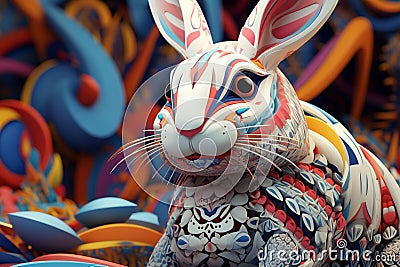 Playful bunny with vibrant abstract patterns Stock Photo
