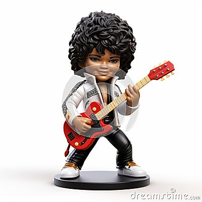 Playful Cartoon Rapper Bobbie Figurine With Guitar - Photorealistic Rendering Stock Photo