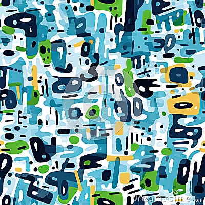 Playful cartoonish blue and green abstract pattern with chaotic environments (tiled) Stock Photo
