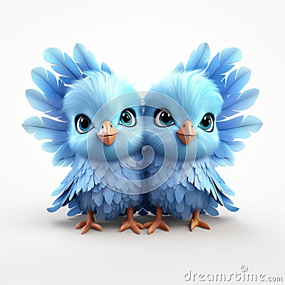 Playful Character Design: Little Cute Bluebirds In Zbrush Style Stock Photo