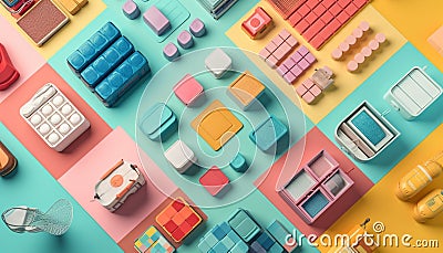 A playful child creating multi colored toy blocks generated by AI Stock Photo