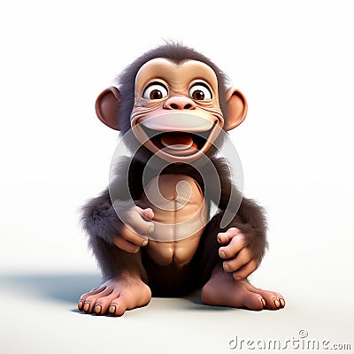 Playful Chimpanzee 3d Render: Charming Character Illustration With Satirical Commentary Stock Photo
