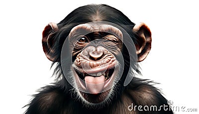 Playful Chimpanzee Making Faces, winking and sticking out the tongue as a funny gesture of a joke Stock Photo