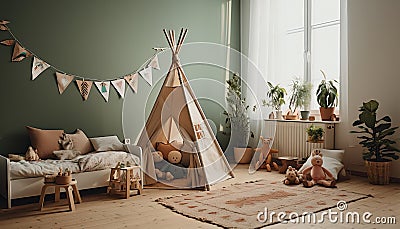 Playful and Cozy Childrens Room with Natural Lighting for Imaginative Playtime Stock Photo