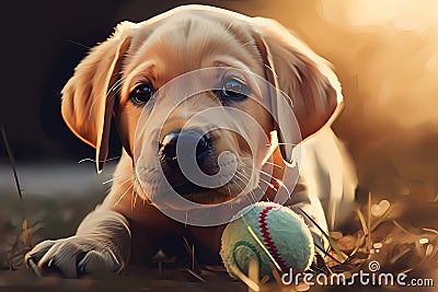 A playful and curious puppy playing with a chew toy. Generative AI Stock Photo