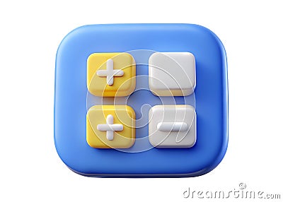 Playful 3D Calculator App Icon with Yellow and White Buttons – Isolated on Transparent Background Stock Photo