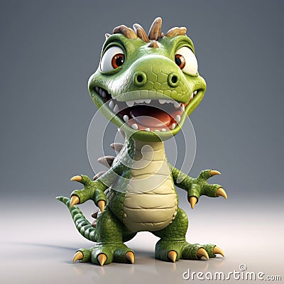 Playful 3d Cartoon Dino Boy With Open Mouth And Teeth Stock Photo