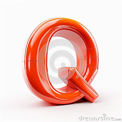 Playful 3d Orange Letter Q: Ceramic Precisionist Art Stock Photo