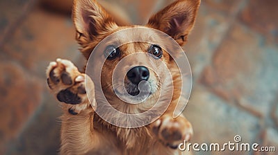 Eager dog stands on the floor, paws lifted in anticipation, awaiting playtime, Ai Generated Stock Photo