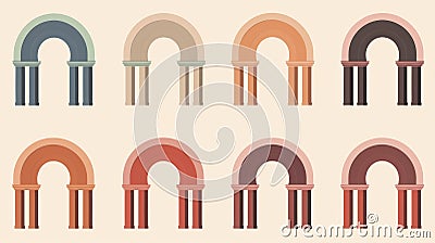 Playful Earthy Palette: A Collection Of Architectural Arches In Neo-classical Symmetry Stock Photo