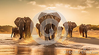 Playful Elephants on a Baltic Beach. Generative AI Stock Photo