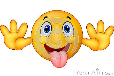 Playful emoticon smiley cartoon jokingly stuck out its tongue Vector Illustration